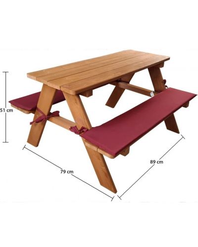 Детска дървена маса за пикник Ginger Home - С пейка и меки възглавници - 4