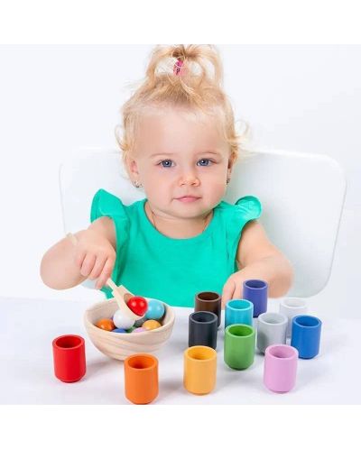 Детска Монтесори игра Smart Baby - Сортиране по цветове с топчета и чашки - 4