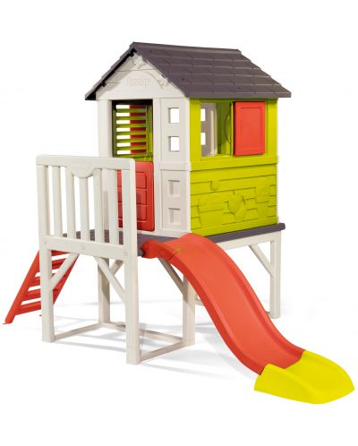 Детска къща за градината Smoby - С веранда и пързалка - 1