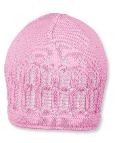 Детска плетена памучна шапка Sterntaler - 39 cm, 3-4 месеца, розова - 1