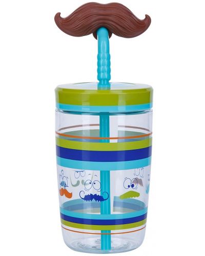 Детска чаша със сламка Contigo - Electric Blue Mustache, 470 ml - 1