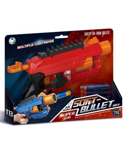 Детска играчка Raya Toys Soft Bullet - Автомат с 8 меки патрона, червен - 2