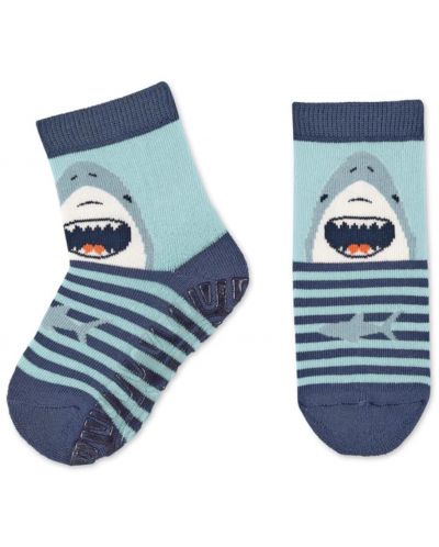Чорапи със силиконова подметка Sterntaler - С акули, 17/18 размер, 6-12 месеца, 2 чифта - 2