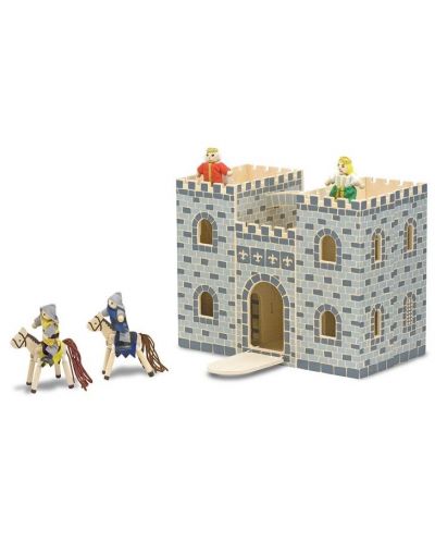 Детска дървена играчка Melissa & Doug - Рицарски замък с фигурки - 1
