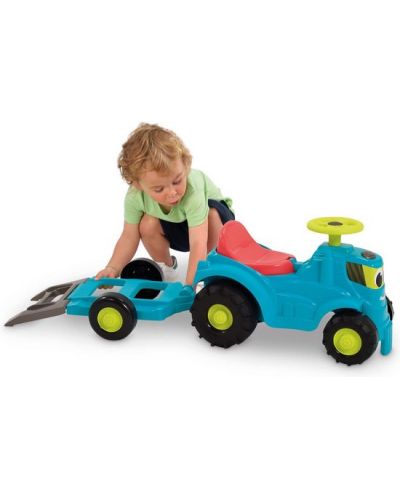 Детски трактор за бутане 2 в 1 Ecoiffier - Син, с ремарке и косачка - 8