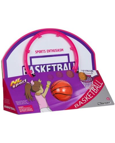 Детски комплект GT - Баскетболно табло за стена с топка и помпа, розово - 3