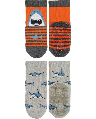Чорапи със силиконова подметка Sterntaler - С акули, 19/20 размер, 12-18 месеца, 2 чифта - 2