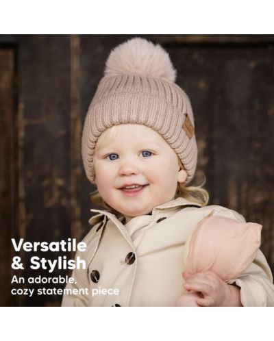 Детска зимна шапка с помпон KeaBabies - 6-36 месеца, розова, 2 броя - 2