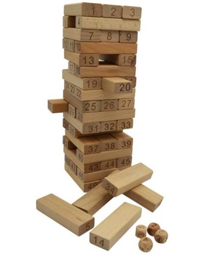 Детска игра Raya Toys - Дървена кула с цифри Дженга, 51 части - 1