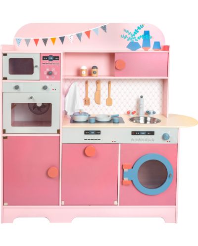 Детска кухня за игра Small Foot - розова, с аксесоари - 1