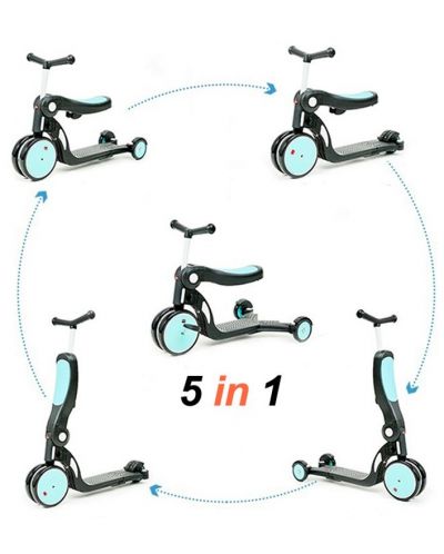 Детска тротинетка 5 в 1 Azaria - HD-200, синя - 3