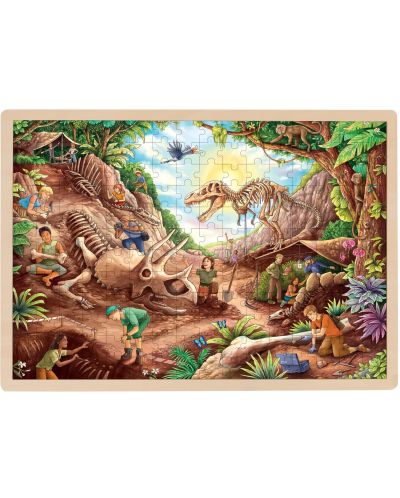 Детски дървен пъзел Goki - Динозавърски фосили, 96 части - 1