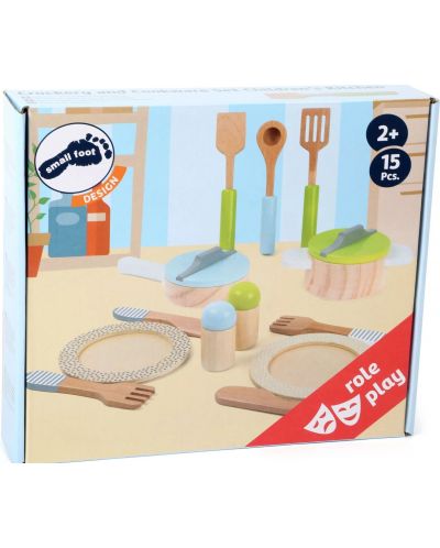 Детски дървен комплект Small Foot - Съдове и прибори за готвене, 13 части - 4