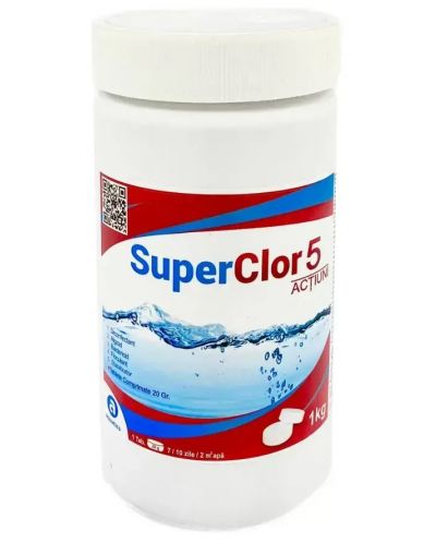 Дезинфектант за басейни Aquatics - SuperClor 5 Actions, 1 kg (20 гр. таблетка) - 1