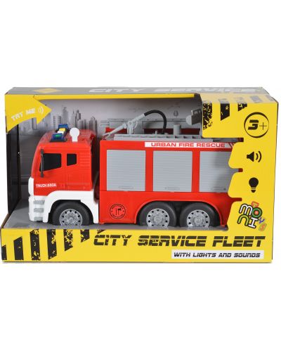 Детска играчка Moni Toys - Пожарен камион с помпа и стълба, 1:12 - 1