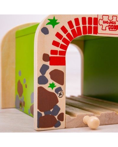 Детски дървен комплект Bigjigs - Двоен железопътен тунел - 3