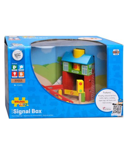 Детски дървен комплект Bigjigs - Влакова сигнална кутия с бариери и светофари - 4