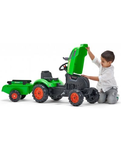 Детски трактор Falk - С ремарке, отварящ се капак и педали, зелен - 4