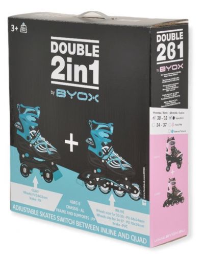 Детски ролери 2 в 1 Byox - Double, размер 34-37, розови - 9