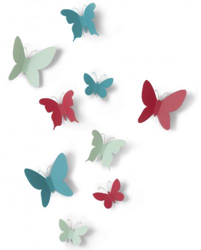 Декорация за стена Umbra - Mariposa, 9 броя пеперуди, многоцветна - 1