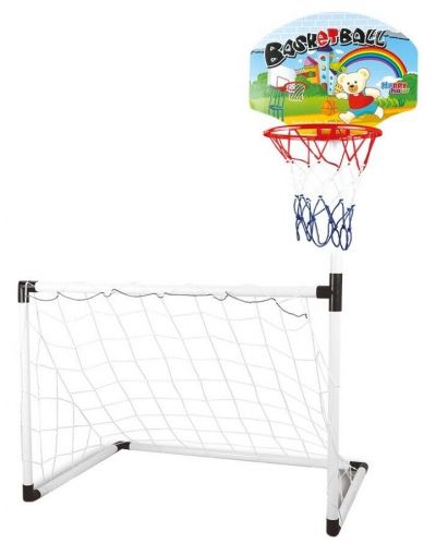 Детски комплект 2 в 1 Raya Toys - Баскетболен кош и футболна врата с топки - 1