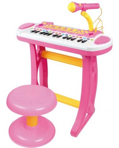 Детско пиано със стол и микрофон Baoli Melody. 31 клавиша. розово - 1