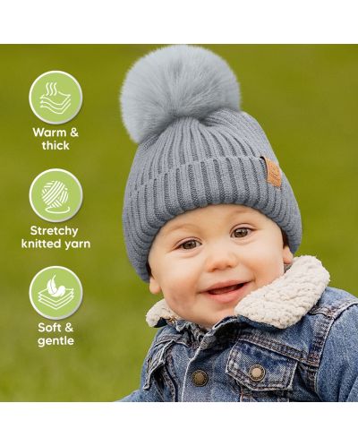 Детска зимна шапка KeaBabies - 6-36 месеца, сива, 2 броя - 4