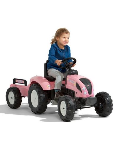Детски трактор Falk - Country star, с ремарке и педали, розов - 2