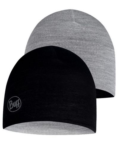 Детска шапка BUFF - Lightweight Merino Reversible hat, сива/черна - 1