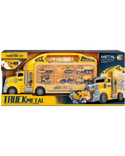 Детска играчка Raya Toys - Строителен автовоз с коли, жълт - 1