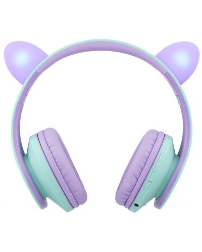 Детски слушалки PowerLocus - P2, Ears, безжични, зелени/лилави - 2