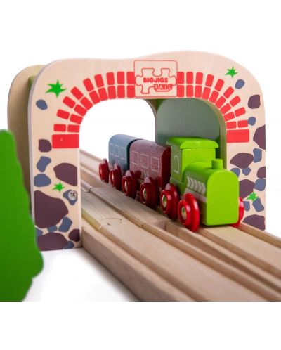 Детски дървен комплект Bigjigs - Двоен железопътен тунел - 5