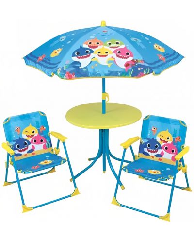 Детски градински комплект Fun House - Маса със столчета и чадър, Baby Shark - 1