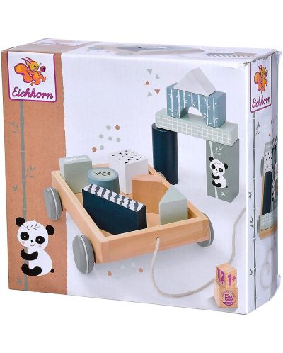 Детска играчка Eichhorn - Количка за дърпане с цветни кубчета - 3