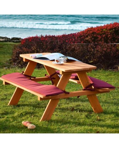 Детска дървена маса за пикник Ginger Home - С пейка и меки възглавници - 9