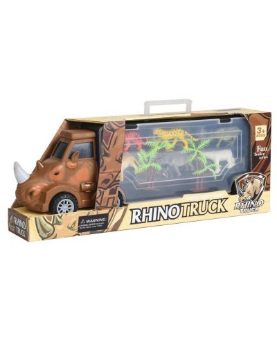 Детски автовоз Raya Toys - Носорог с животни, 11 части - 3