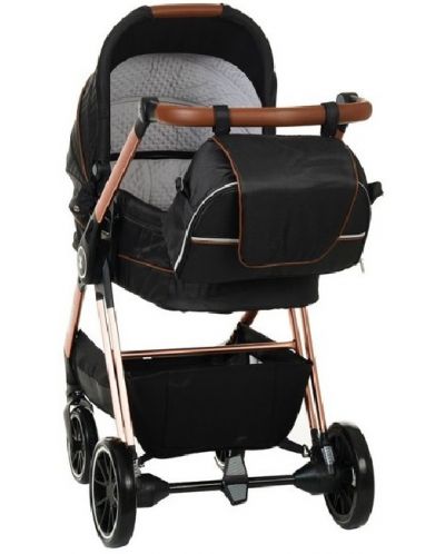 Детска количка Zizito - Barron 3 в 1, черна със златисто-розова рамка - 5