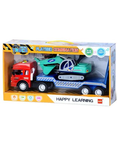 Детска играчка Yifeng - Камион автовоз с верижен багер, със звуци - 1