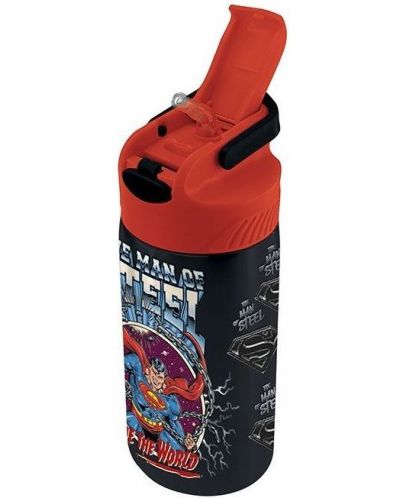 Бутилка за вода Graffiti Superman - Черна, със сламка, 500 ml - 2
