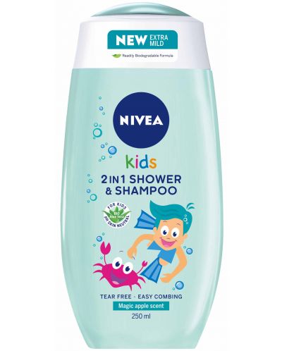 Nivea Kids Детски душ гел и шампоан 2 в 1, 250 ml - 1