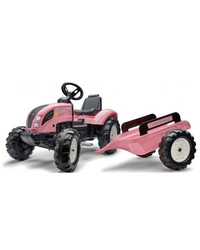 Детски трактор Falk - Country star, с ремарке и педали, розов - 1