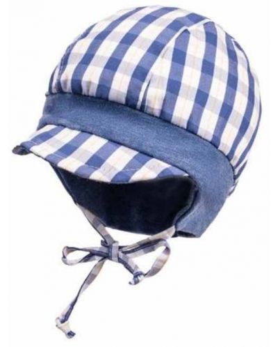Детска лятна шапка Maximo - Каре, синя, 41 cm