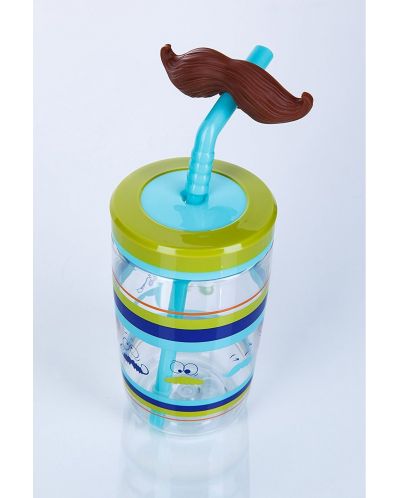 Детска чаша със сламка Contigo - Electric Blue Mustache, 470 ml - 2