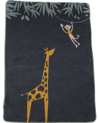 Детско одеяло David Fussenegger - Maja, 75 х 100 cm,  Жираф и маймунка, сиво - 1