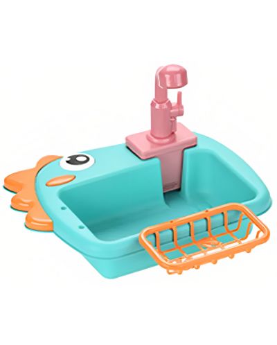 Детска кухненска мивка Ntoys - С течаща вода и аксесоари, Динозавър, асортимент - 5