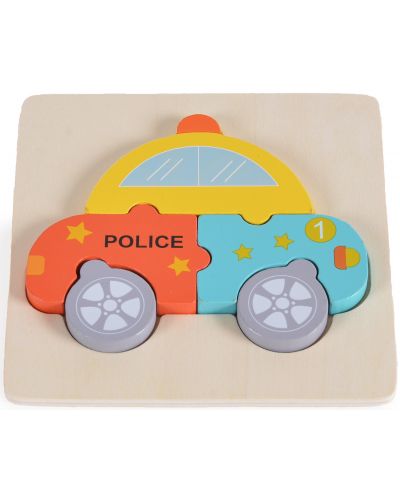 Детски дървен пъзел Moni Toys - Полицейска кола, 5 части - 1
