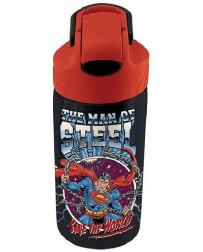 Бутилка за вода Graffiti Superman - Черна, със сламка, 500 ml - 1