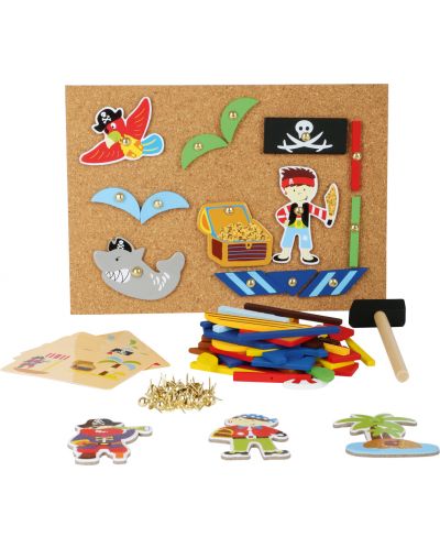 Детска дървена игра Small Foot - Мозайка с чукче, пирати - 1