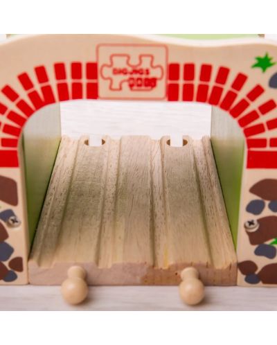 Детски дървен комплект Bigjigs - Двоен железопътен тунел - 2
