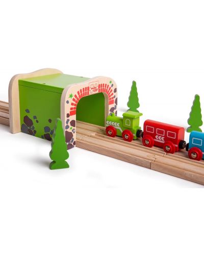 Детски дървен комплект Bigjigs - Двоен железопътен тунел - 4